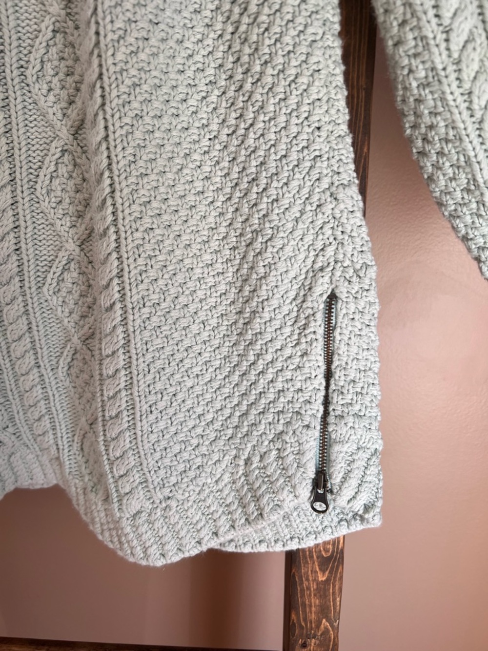 L.L. Bean Cable Knit Crewneck Sweater - Light Mint Green - Picture 5 of 6
